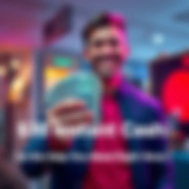 A person smiling while holding a handful of cash, representing quick financial help