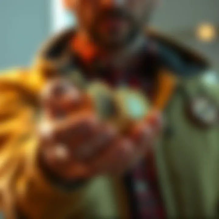 Person holding cryptocurrency coins A person confidently holding a handful of cryptocurrency coins, symbolizing financial strength and stability