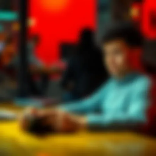 Individual with ADHD looking at a hard wallet while sitting at a table with a thoughtful expression