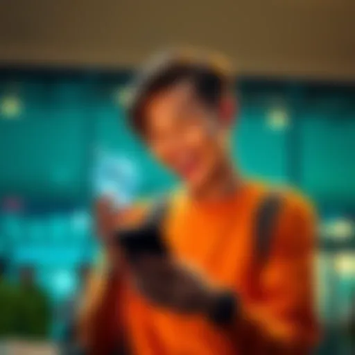 Someone laughing at their phone A person laughs while looking at their phone, sharing a funny post with friends.