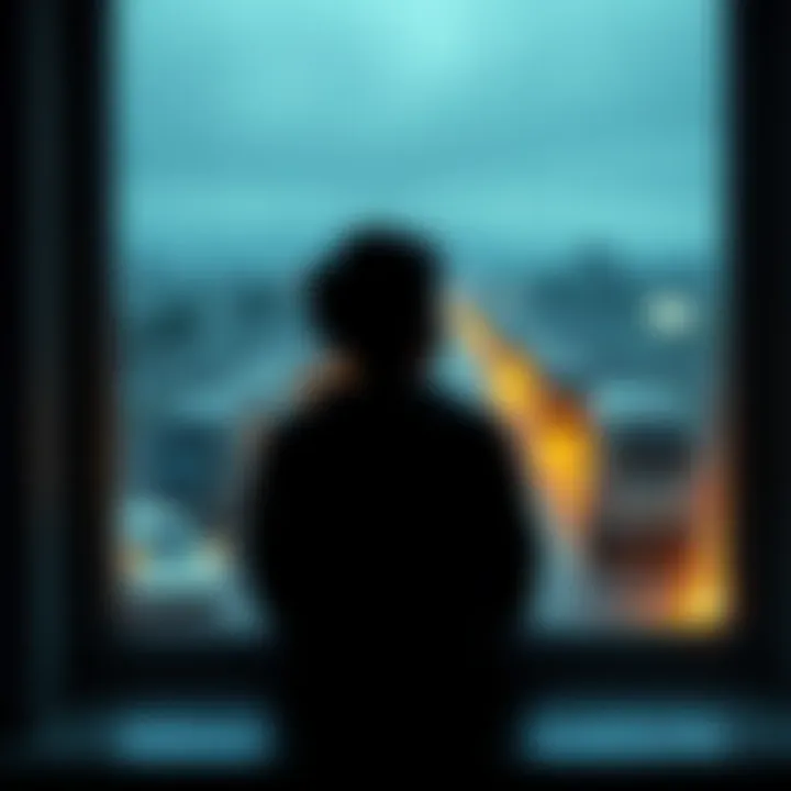A person sits alone, gazing out a rainy window with a somber expression, reflecting on life's challenges and the feeling of emptiness.