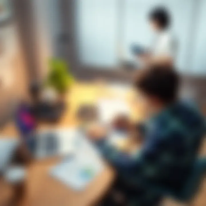 A person sitting at a desk with a laptop, calculator, and financial documents, taking notes on how to manage money.