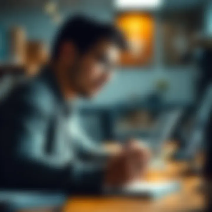 Individual focused on improving skills with a notebook and pen in hand
