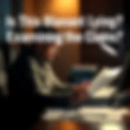 A person sitting at a desk examining documents and notes related to recent allegations of dishonesty.