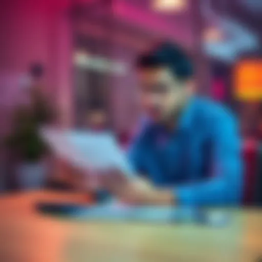A person sitting at a table, looking worried while reviewing personal loan documents with a calculator and a notepad.