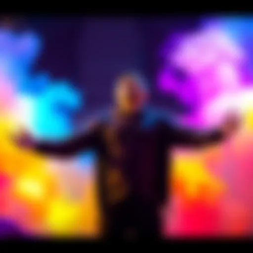 A person standing with arms open, smiling, surrounded by vibrant colors symbolizing fresh ideas and excitement.