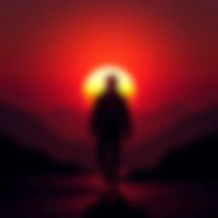 A silhouette of a person walking towards a sunset, symbolizing wealth and the desire to escape public life after gaining cryptocurrency riches.