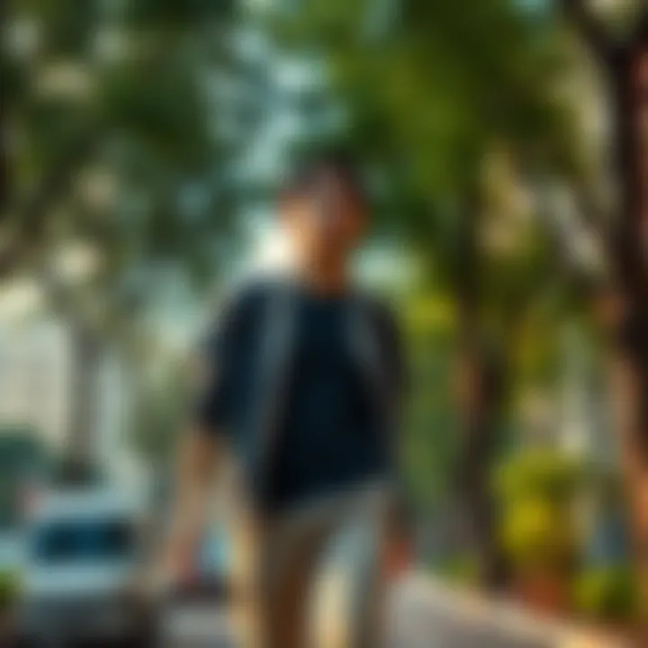 A person looks surprised while stepping outside, taking in the new world after years of isolation, with a mix of trees and buildings in the background.