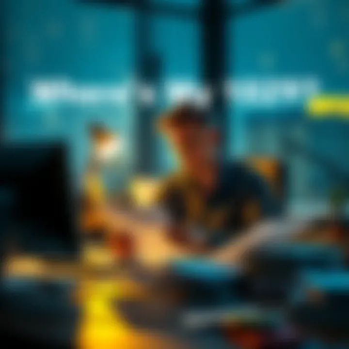 A person sitting at a desk, searching through tax paperwork for their missing 1099 form