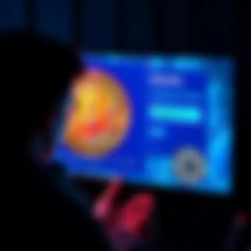 A person looking at a computer screen showing a Bitcoin wallet and an old address input field, trying to recover lost Bitcoin funds.