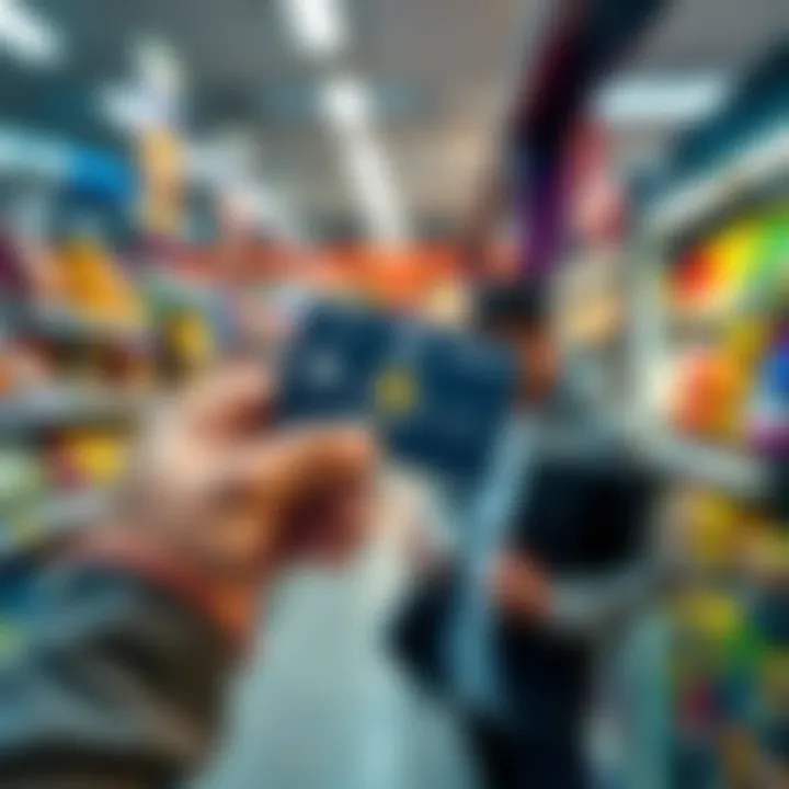 A person holding the BitMartCard Platinum in a wallet while making a purchase at a store