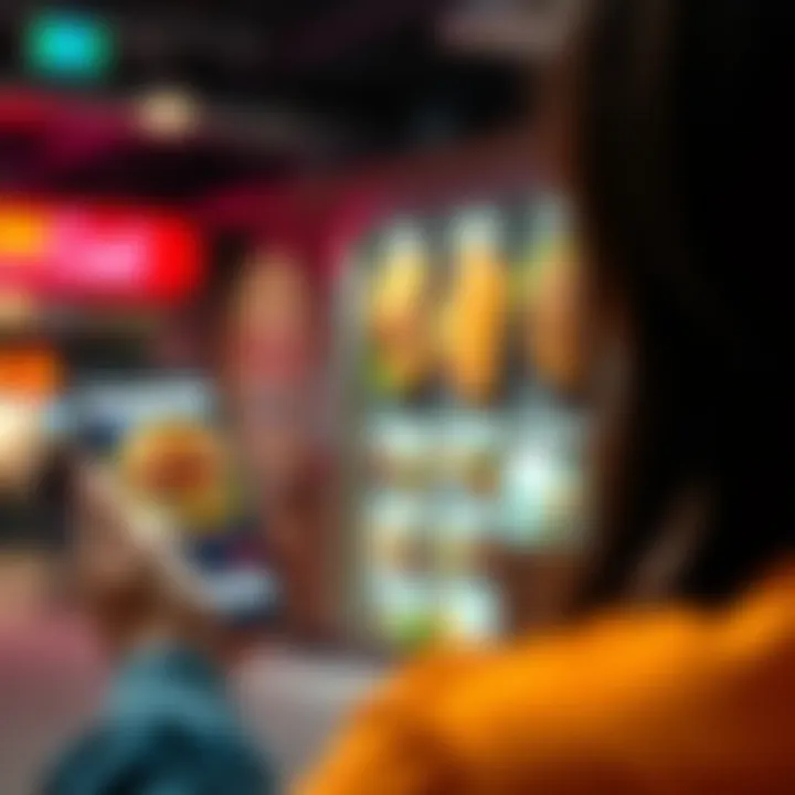 A person scrolling through the DoorDash app with food delivery options visible on the screen