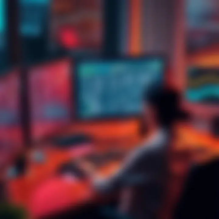 A person sitting at a desk looking at a computer screen filled with KYC forms and financial data