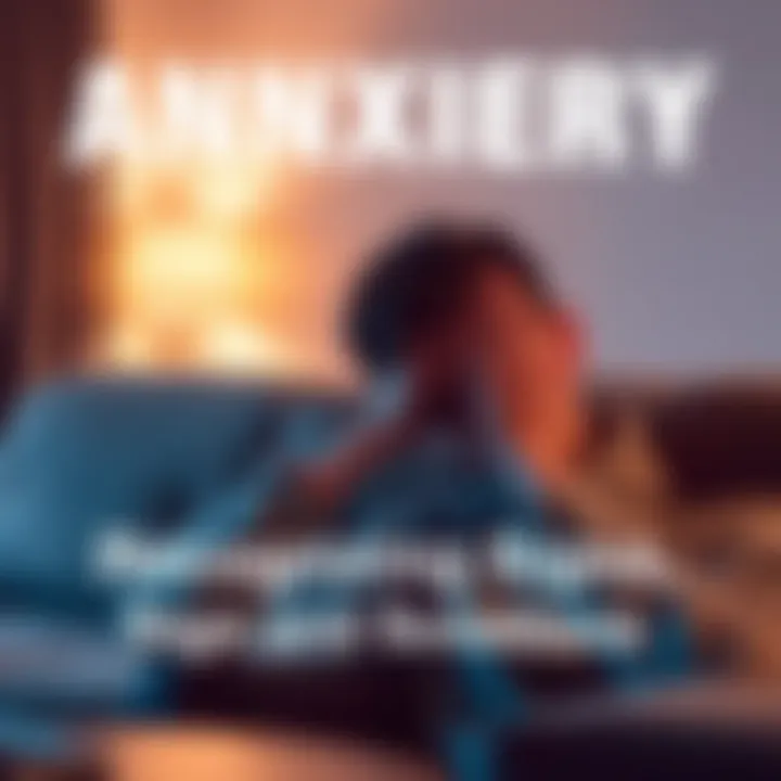 A person sitting on a couch with a worried expression, holding their head in their hands, symbolizing anxiety