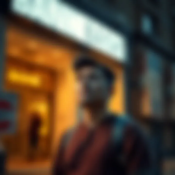 A concerned individual stands outside a bank, reflecting distrust in financial institutions after a recent legal fee incident.