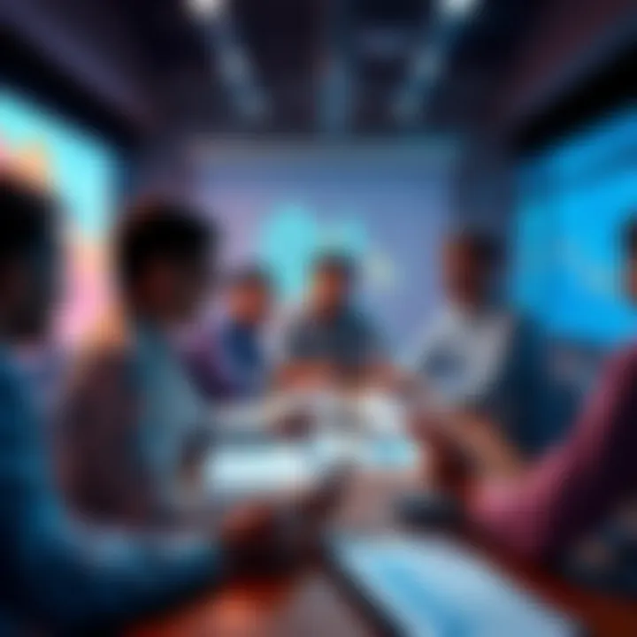 A group of people discussing personal finance topics, with charts and notes on a table