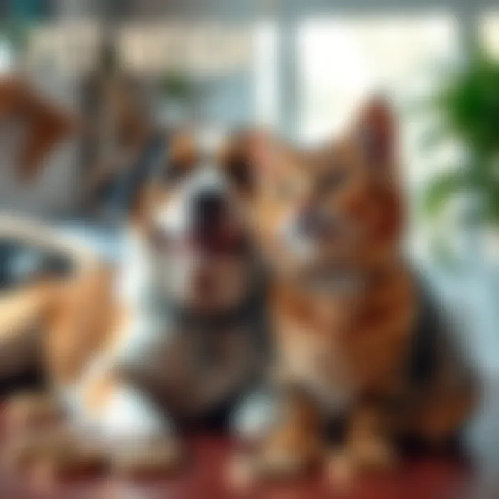 A happy dog and cat looking for help to gain weight together, with tokens nearby.