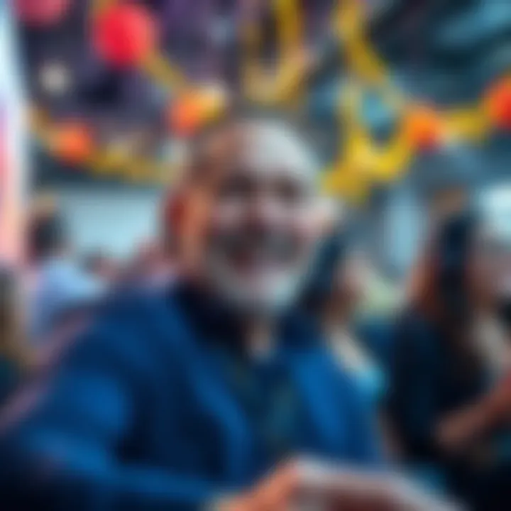 Phil Wojak smiling at a celebration event with friends and colleagues around him