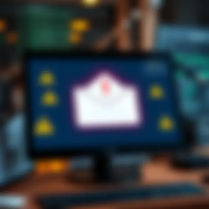 Phishing Email Alert A computer screen displaying a suspicious email that looks like a Trust Wallet alert, with warning signs around it.