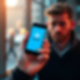 Phone with Revolut app on screen A hand holding a smartphone displaying the Revolut app while looking worried about theft