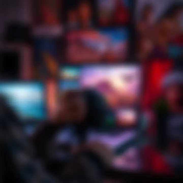 A photographer showcasing digital photos on a laptop screen with vibrant artworks around, representing NFT sales.