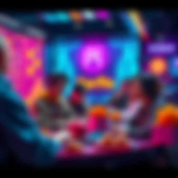 Vibe coders showcasing their AI apps in a colorful digital environment, promoting the Pi Network raffle, with prizes displayed in the background.