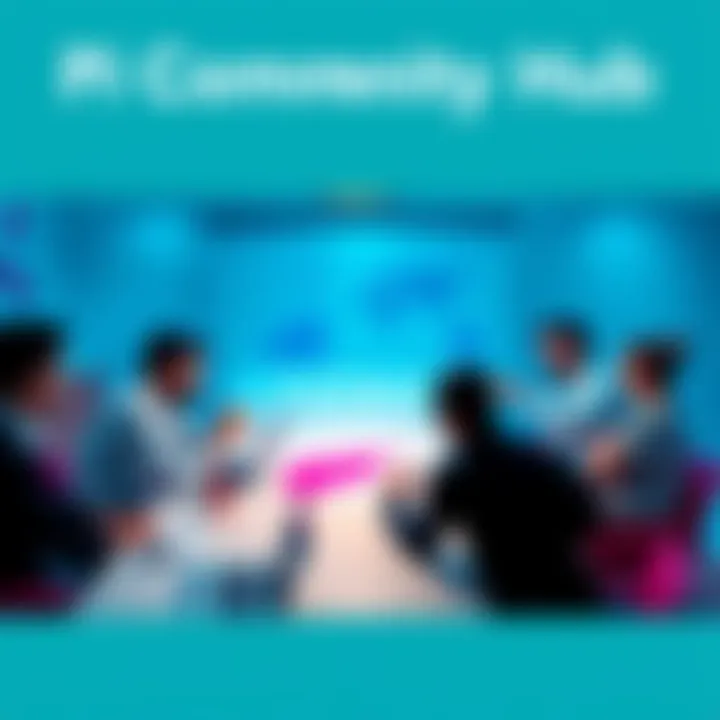 A group of people collaborating around a table with laptops, papers, and a map of Albania, discussing ideas for a community hub.