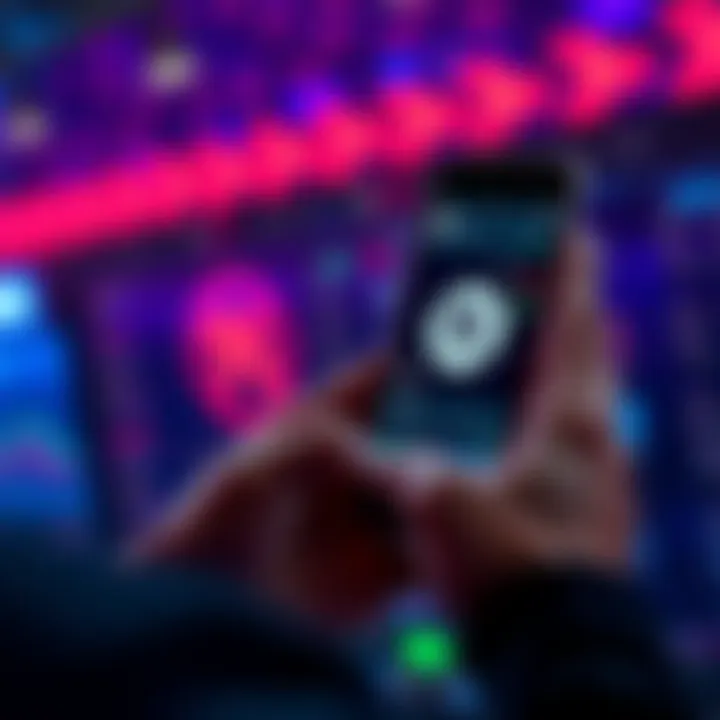 A person looking at a smartphone displaying the Pi Network logo and OKX trading interface