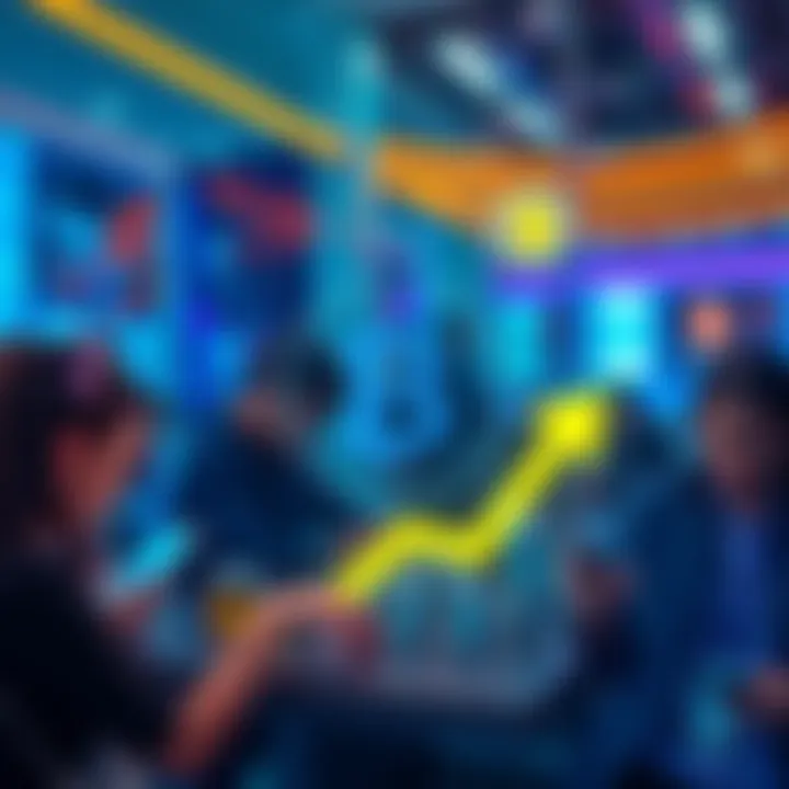 A graphic showing the Pi cryptocurrency logo with an upward arrow and people checking their balances on devices.