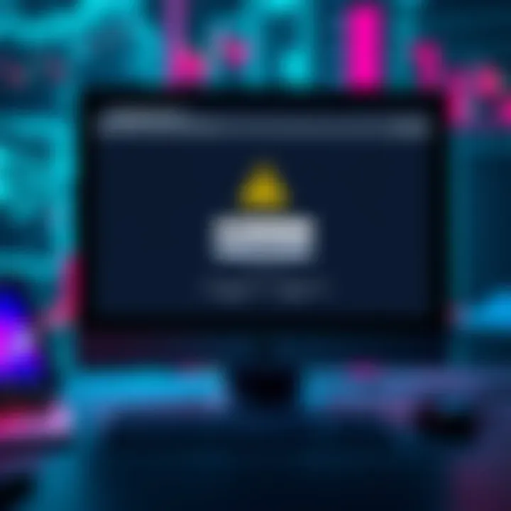 A computer screen displaying the Pi Wallet login page with a caution symbol indicating security concerns