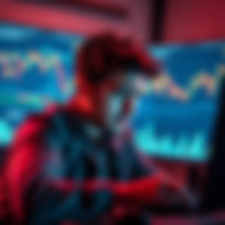 A frustrated Australian user looking at a computer screen with cryptocurrency charts, showing concern over crypto transfers.