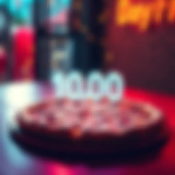 Two pizzas on a table with 10,000 BTC creatively illustrated around them, inviting people to participate in the challenge.