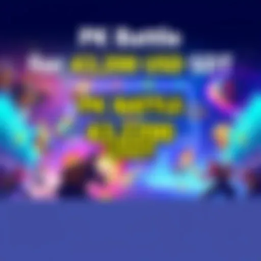 A colorful graphic showing a competitive environment with players battling for rewards in a game, featuring elements of teamwork and a leaderboard backdrop.