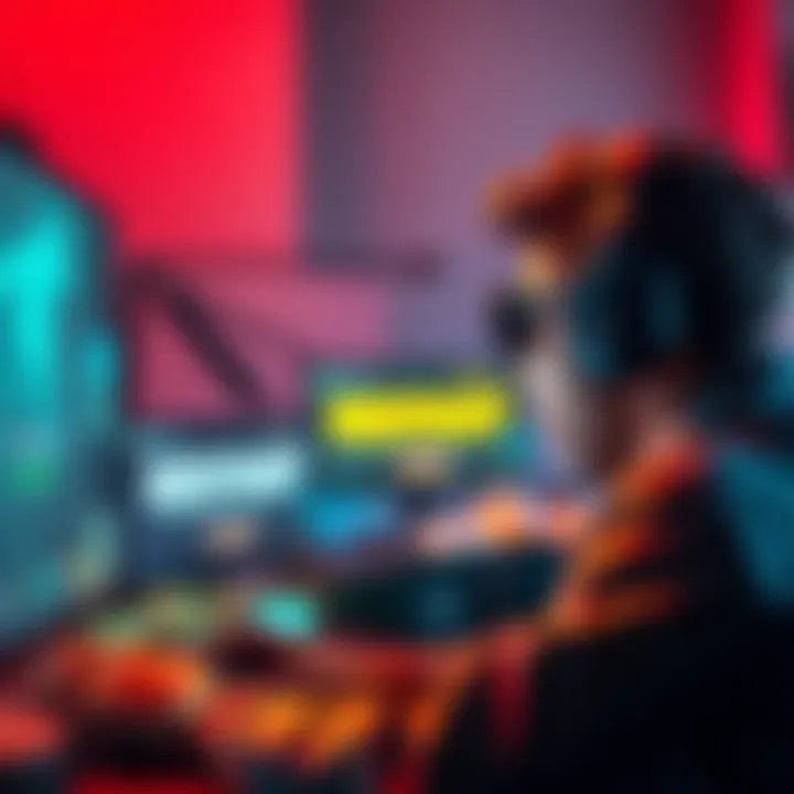 A gamer looking frustrated at a computer screen where an ad has interrupted gameplay, showing a restart message