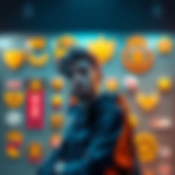 Player contemplating badge collection A game character pondering whether to pursue more badges after reaching level 5, with badges displayed in the background.