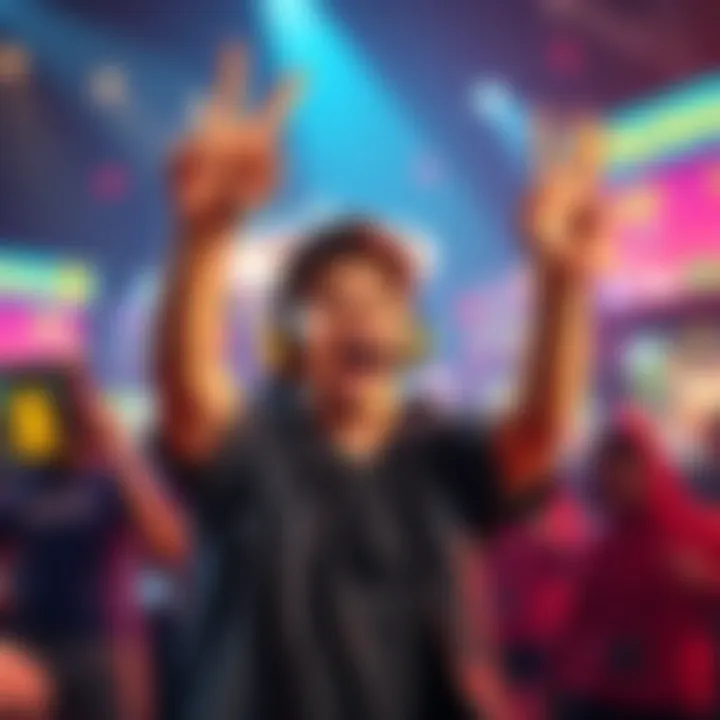 A player excitedly celebrating their first $1 milestone in an online game, holding up a victory sign with a big smile.