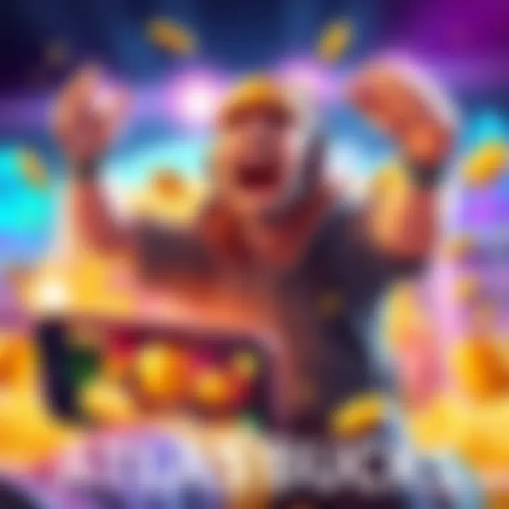 A player on a gaming app celebrating after earning Atlas Bucks, showing excitement and rewards on the screen.