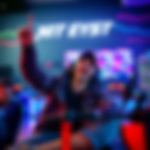 A gamer celebrating after completing a racing challenge with ease, showing a joyful reaction in front of a gaming setup.