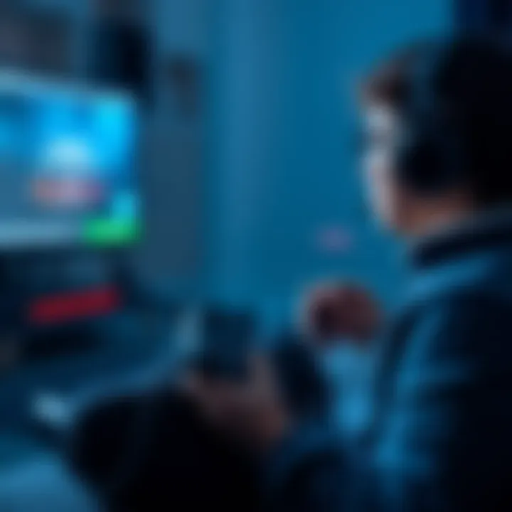 Person sitting with a game controller looking at a screen showing login prompts due to network switching