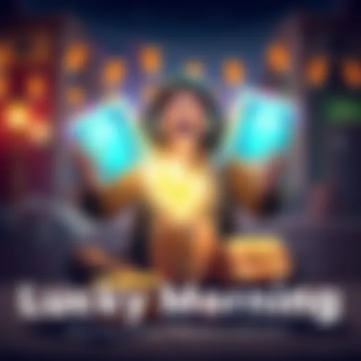 A player excitedly shows off three parcels, two legendary items glowing brightly in their hands, while a common item rests nearby