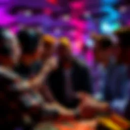 A group of players sharing their experiences and opinions on bitcoin gambling sites in a lively discussion.