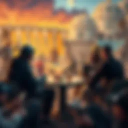 A group of players sitting around discussing changes in Atlas Earth, with game visuals in the background.