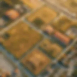 Aerial view of several land plots available for rental, showing clear boundaries and markers.