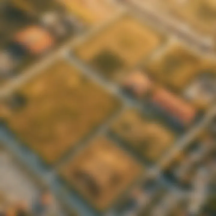 Aerial view of several land plots available for rental, showing clear boundaries and markers.