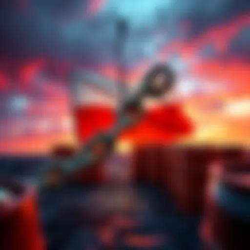 A visual representation of Poland's $230 million loss in cryptocurrency while trying to buy Venezuelan oil, showing a broken chain symbolizing failed transactions and an image of oil barrels in the ba...