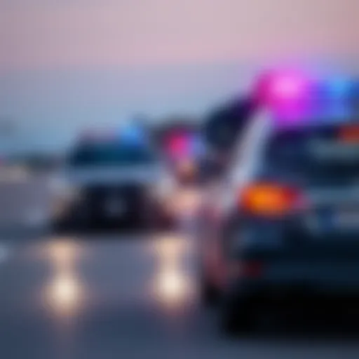 A police officer conducts a brake check on a car on the highway, showcasing tension between the officer and the driver.