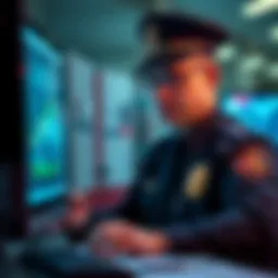 A police officer examines data on a computer, investigating a case related to cryptocurrency and a kidnapper.