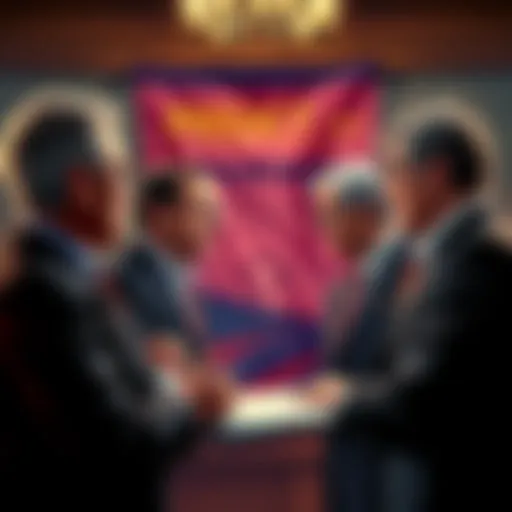 Group of lawmakers talking about banning trading on political prediction markets with documents and a banner for the PREDICT Act in the background.