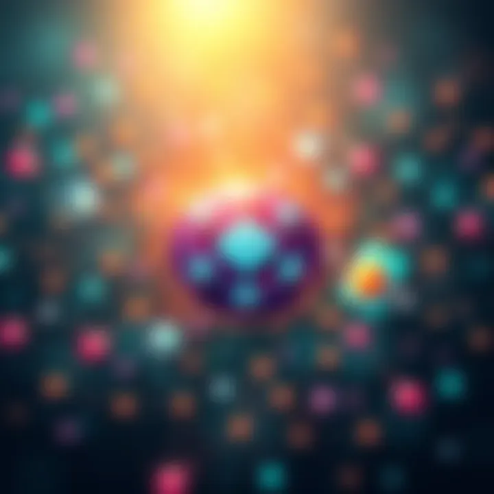 Polkadot logo with blockchain elements A vibrant Polkadot logo surrounded by symbols of decentralized technology and blockchain connections