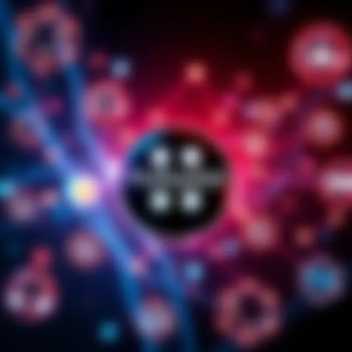 Polkadot logo surrounded by various network symbols representing adoption challenges in technology